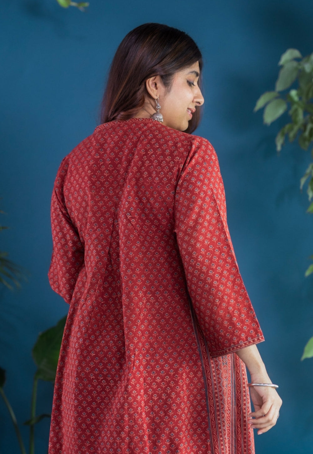 Athira Red Ajrakh Cotton Kali Kurta