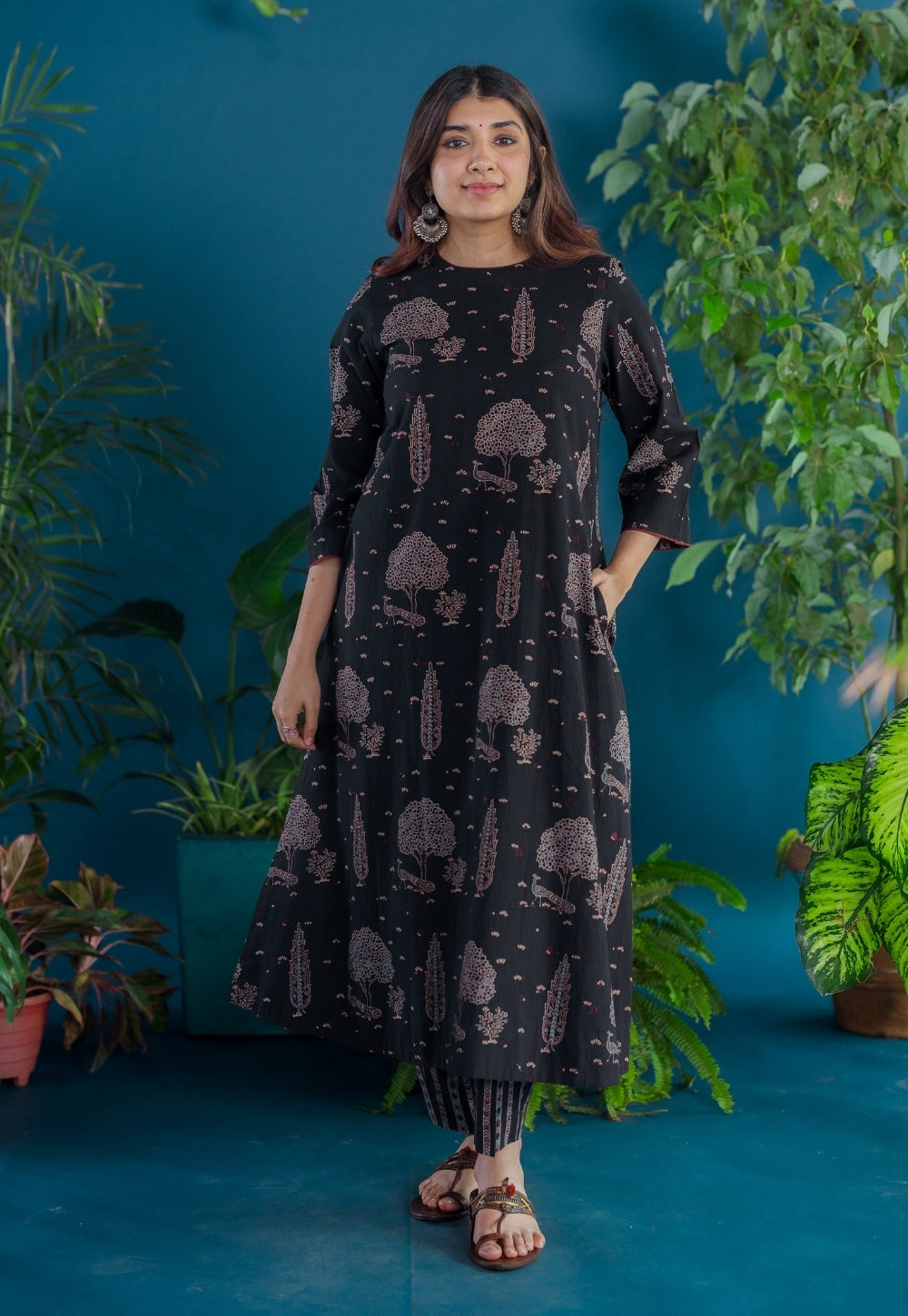 Prita Black Stripes Ajrakh Cotton Narrow Pant
