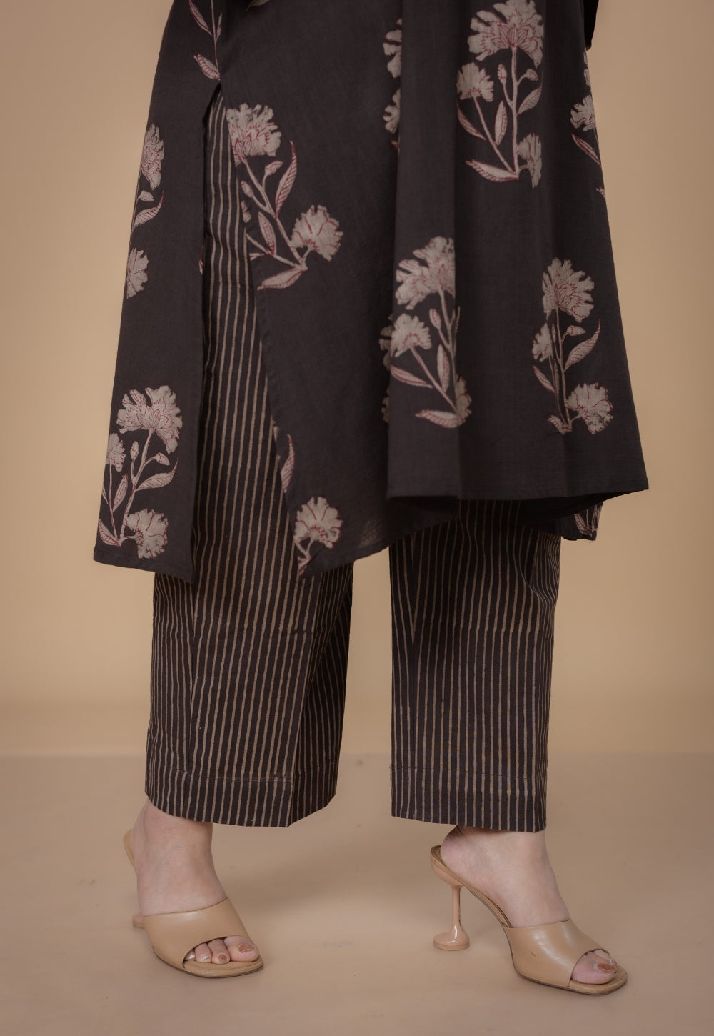 Yashi Brown Dabu Slub Cotton Straight Pant