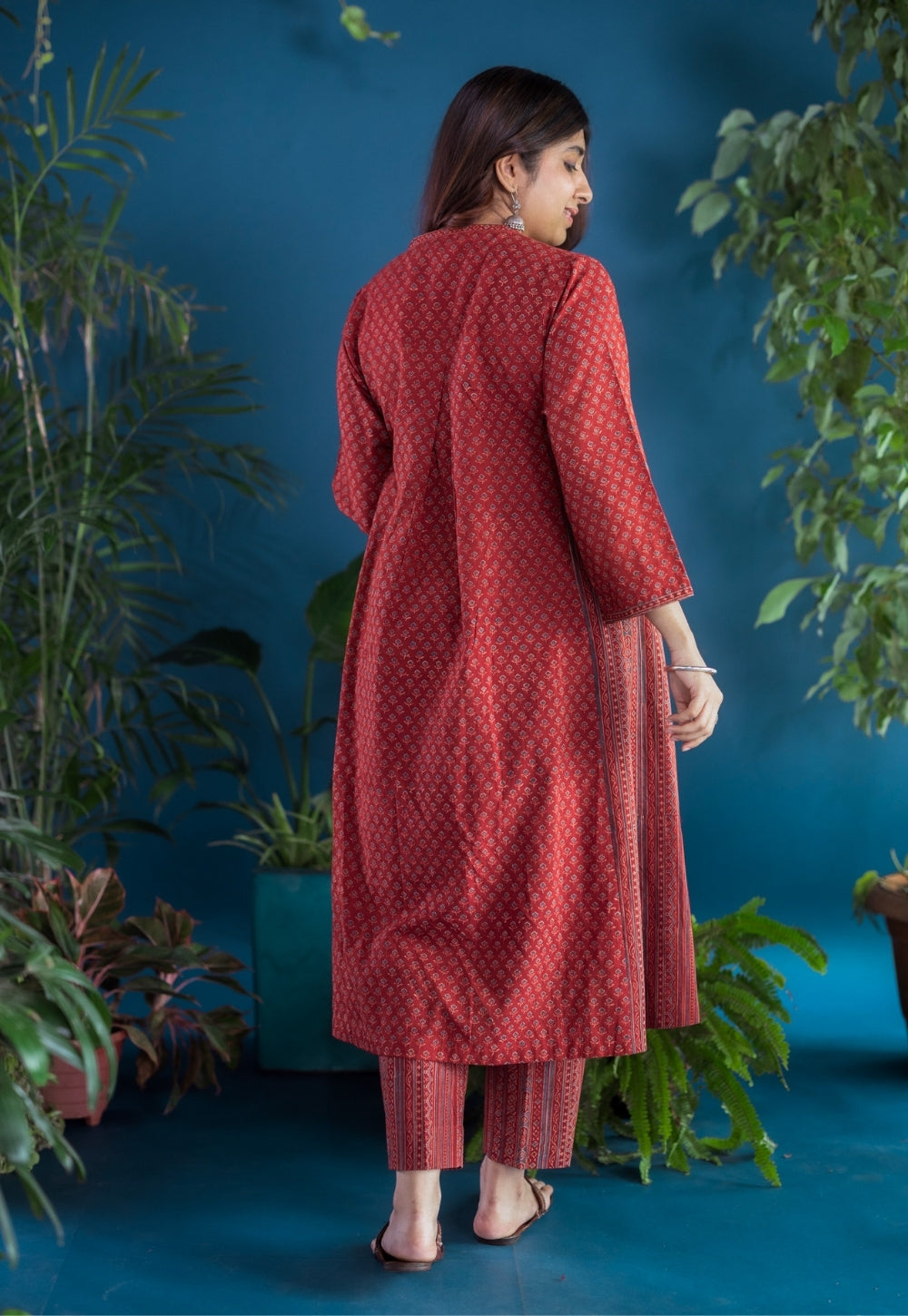 Athira Red Ajrakh Cotton Kali Kurta