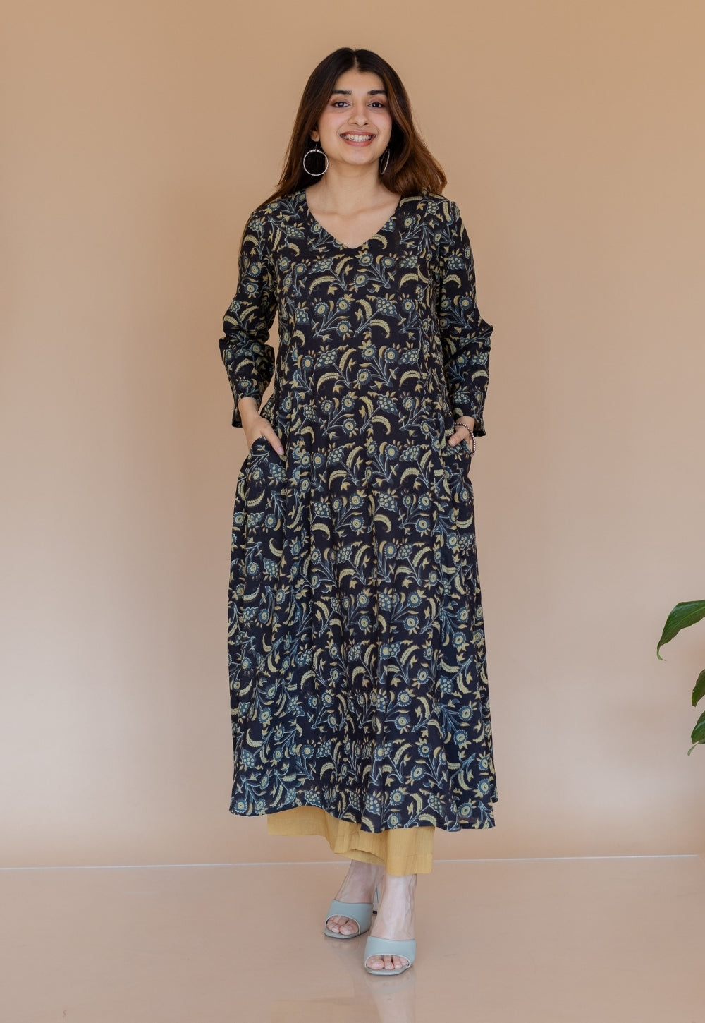 Shruti Black Ajrakh Cotton Kali Kurta