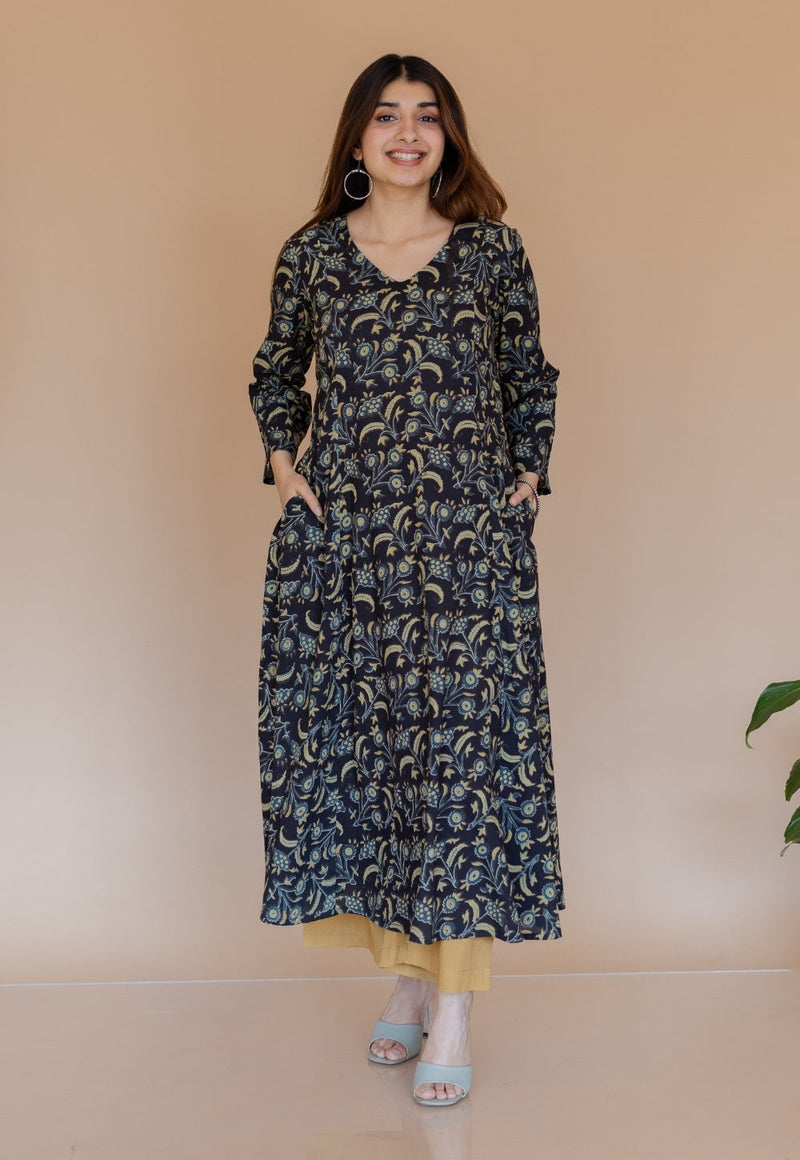 Shruti Black Ajrakh Cotton Kali Kurta