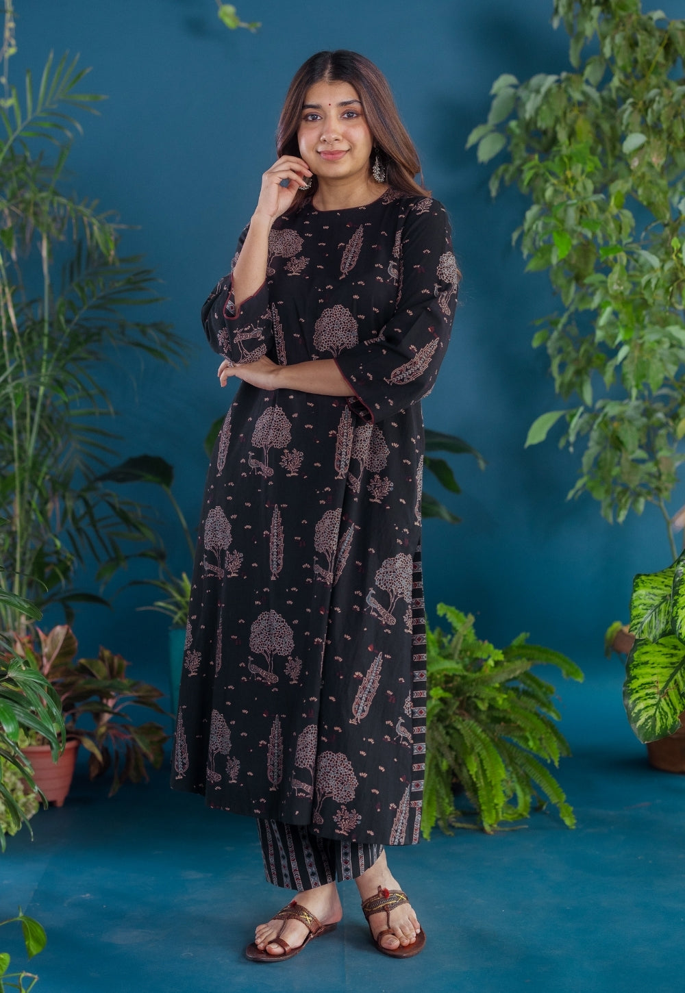 Tahira Black Ajrakh Cotton A Line Kurta