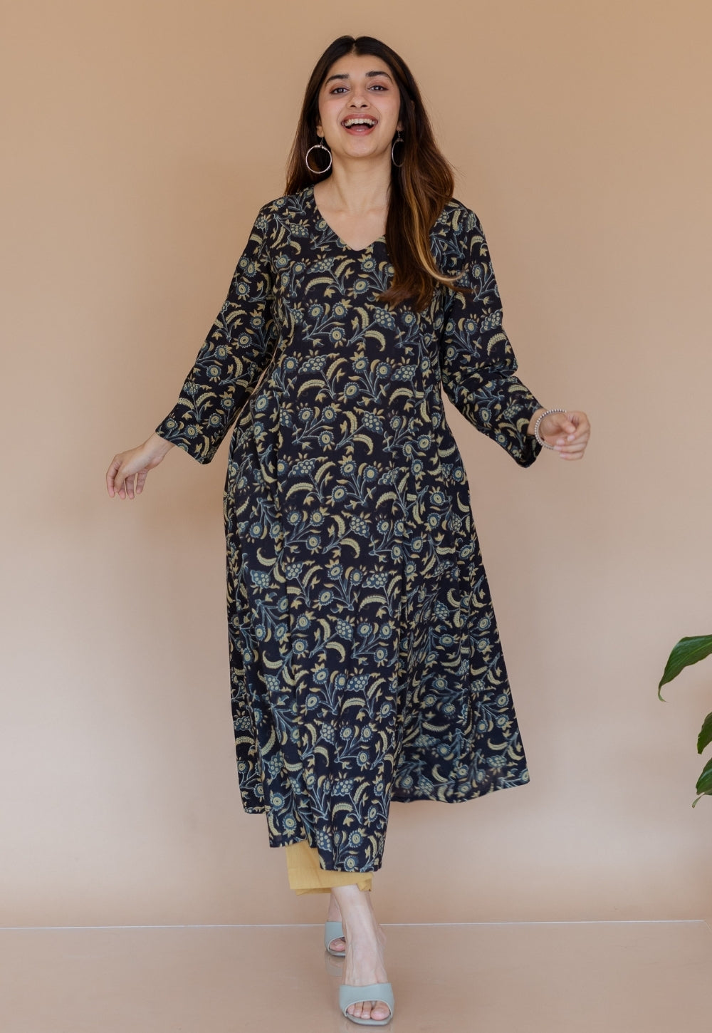 Shruti Black Ajrakh Cotton Kali Kurta