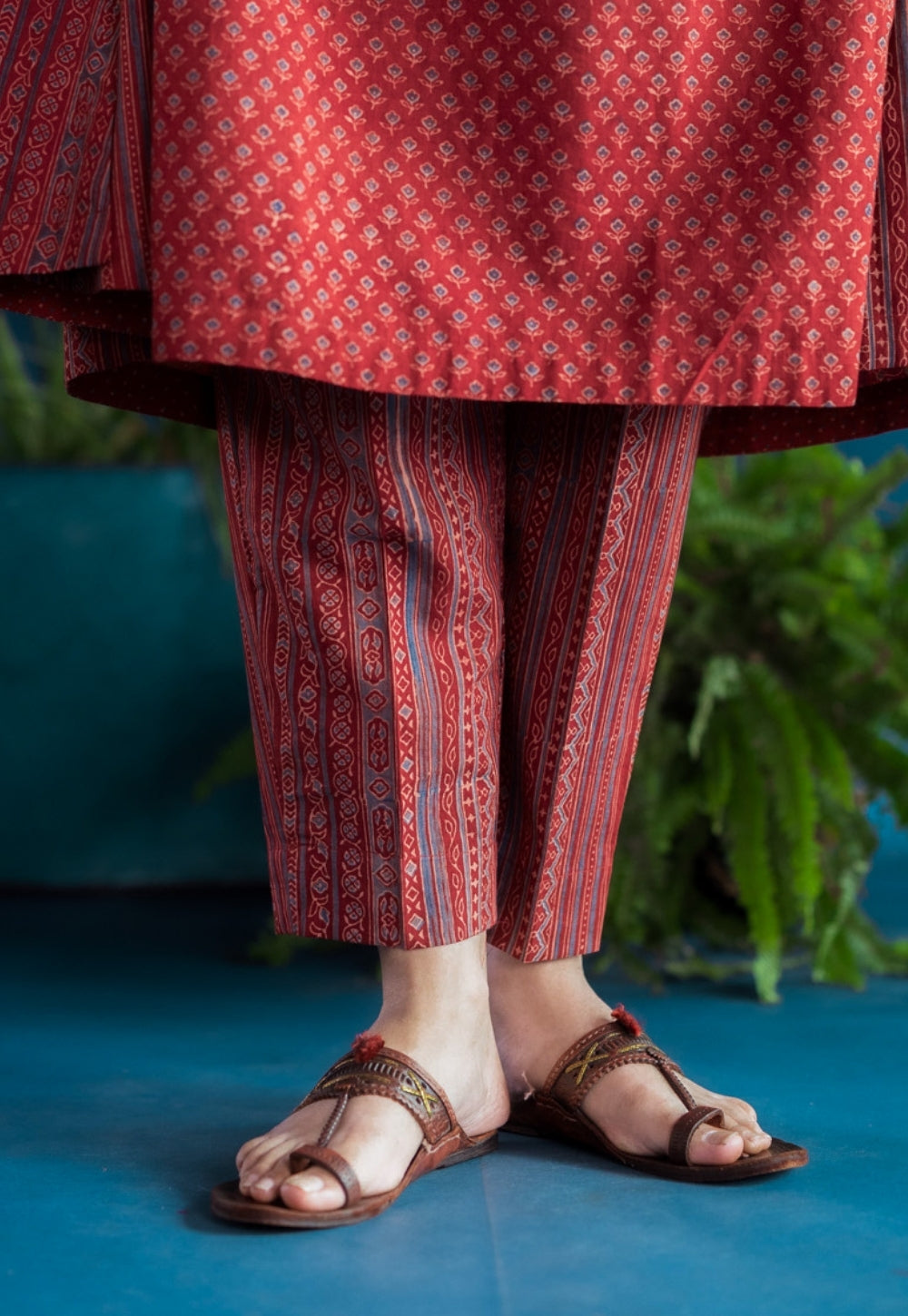 Prita Red Geometric Ajrakh Cotton Narrow Pant