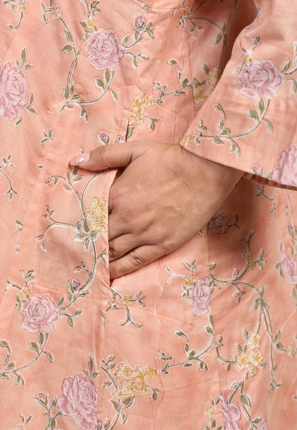 Mary Orange Sanganeri Mul Cotton Jhabbha Kali Kurta with Hand Embroidery and Slip