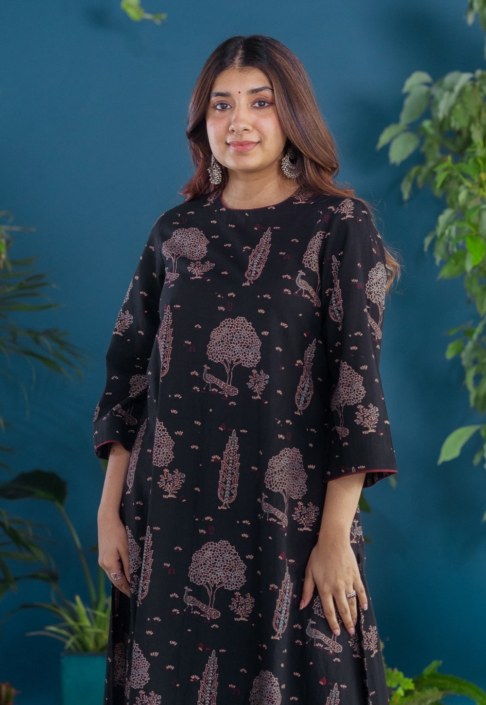 Tahira Black Ajrakh Cotton A Line Kurta