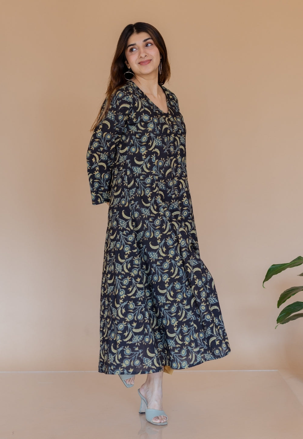 Shruti Black Ajrakh Cotton Kali Kurta