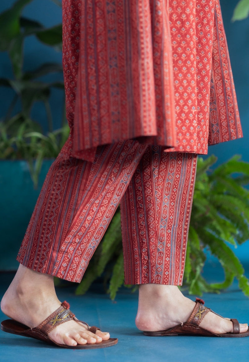 Prita Red Geometric Ajrakh Cotton Narrow Pant