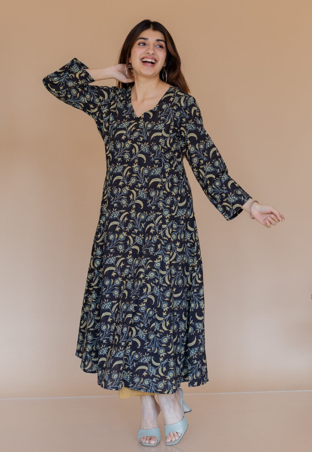 Shruti Black Ajrakh Cotton Kali Kurta