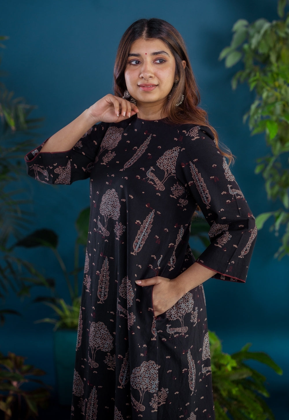 Tahira Black Ajrakh Cotton A Line Kurta
