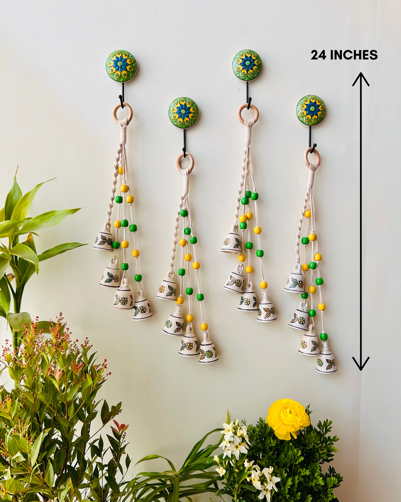 AMALTAS | Handmade Ceramic Symphony Bell Chimes | Bunch of 4 (mini) bells with Ceramic Hooks