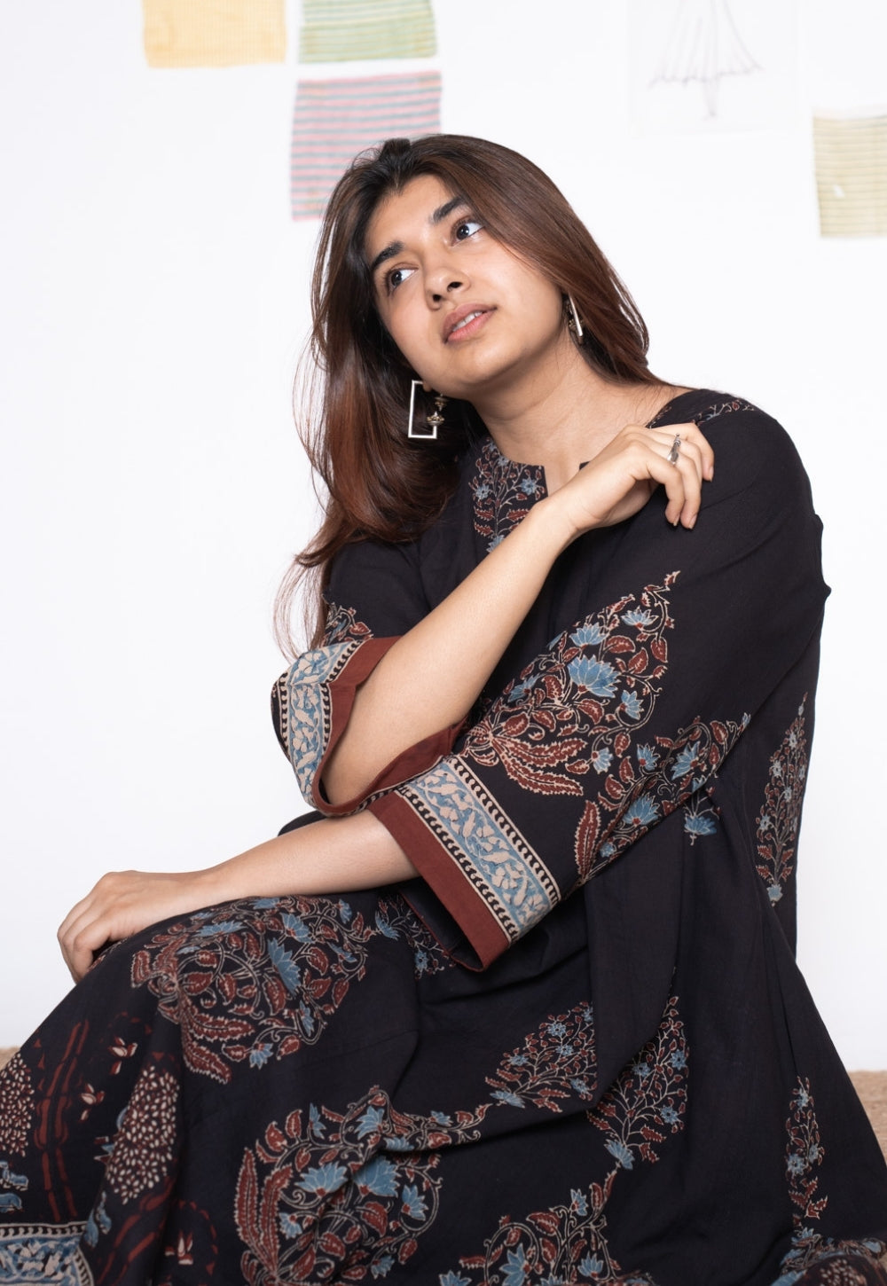 Prisha Black Ajrakh Cotton kali Kurta