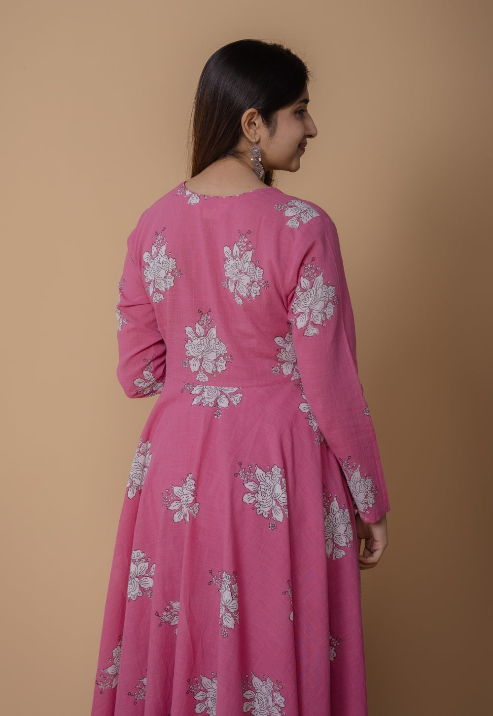 Ruvika Pink Dabu Slub Cotton A Line Kurta