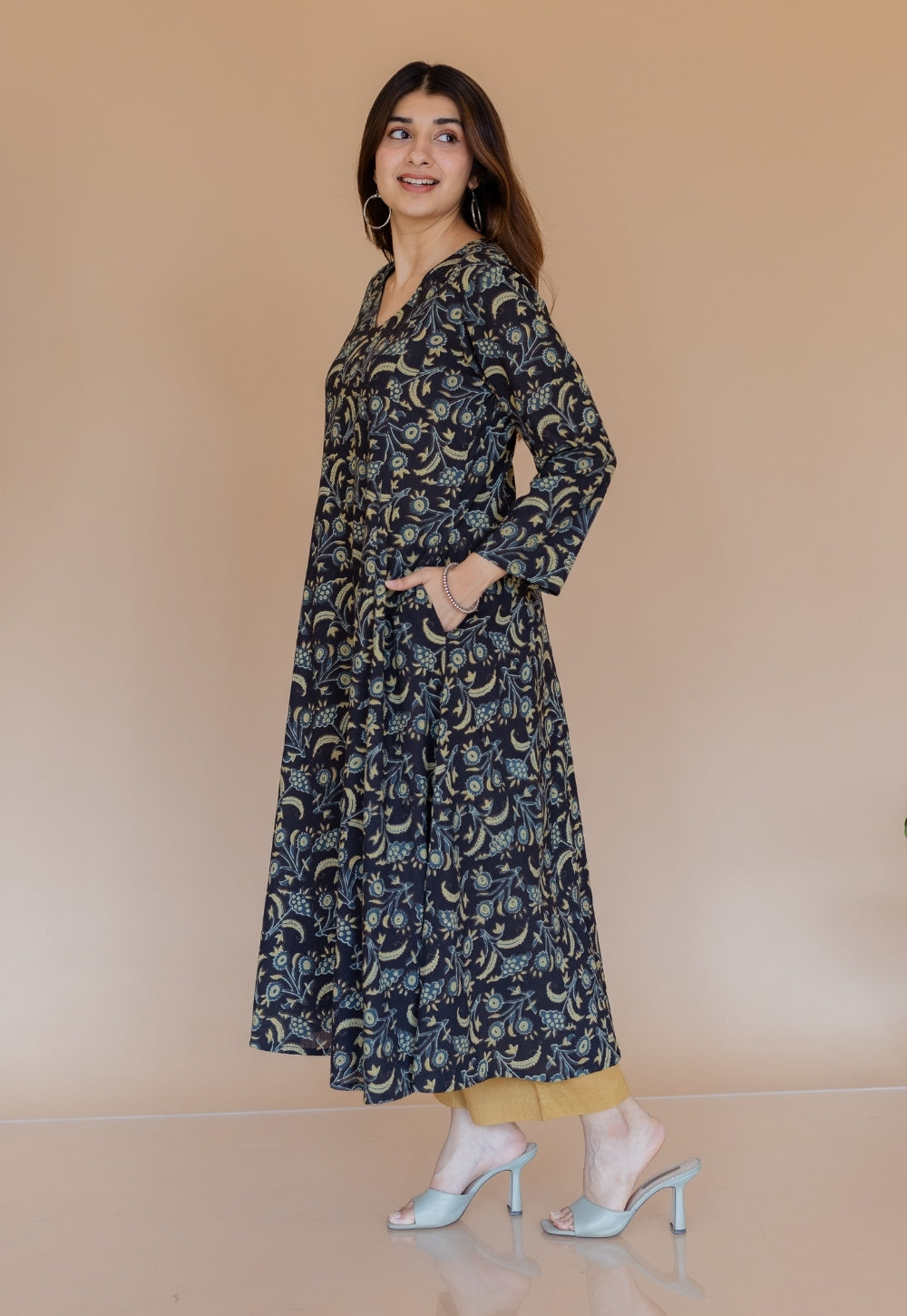 Shruti Black Ajrakh Cotton Kali Kurta