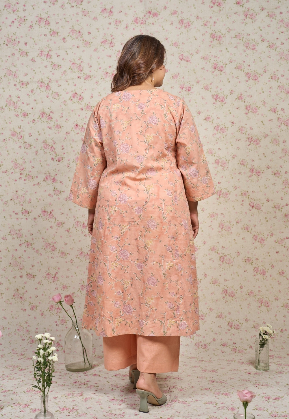 Mary Orange Sanganeri Mul Cotton Jhabbha Kali Kurta with Hand Embroidery and Slip