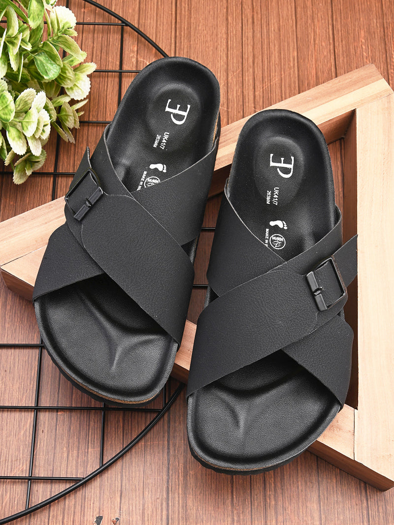 Elegant Ebony Leather Slip-On Sandal For Men-6