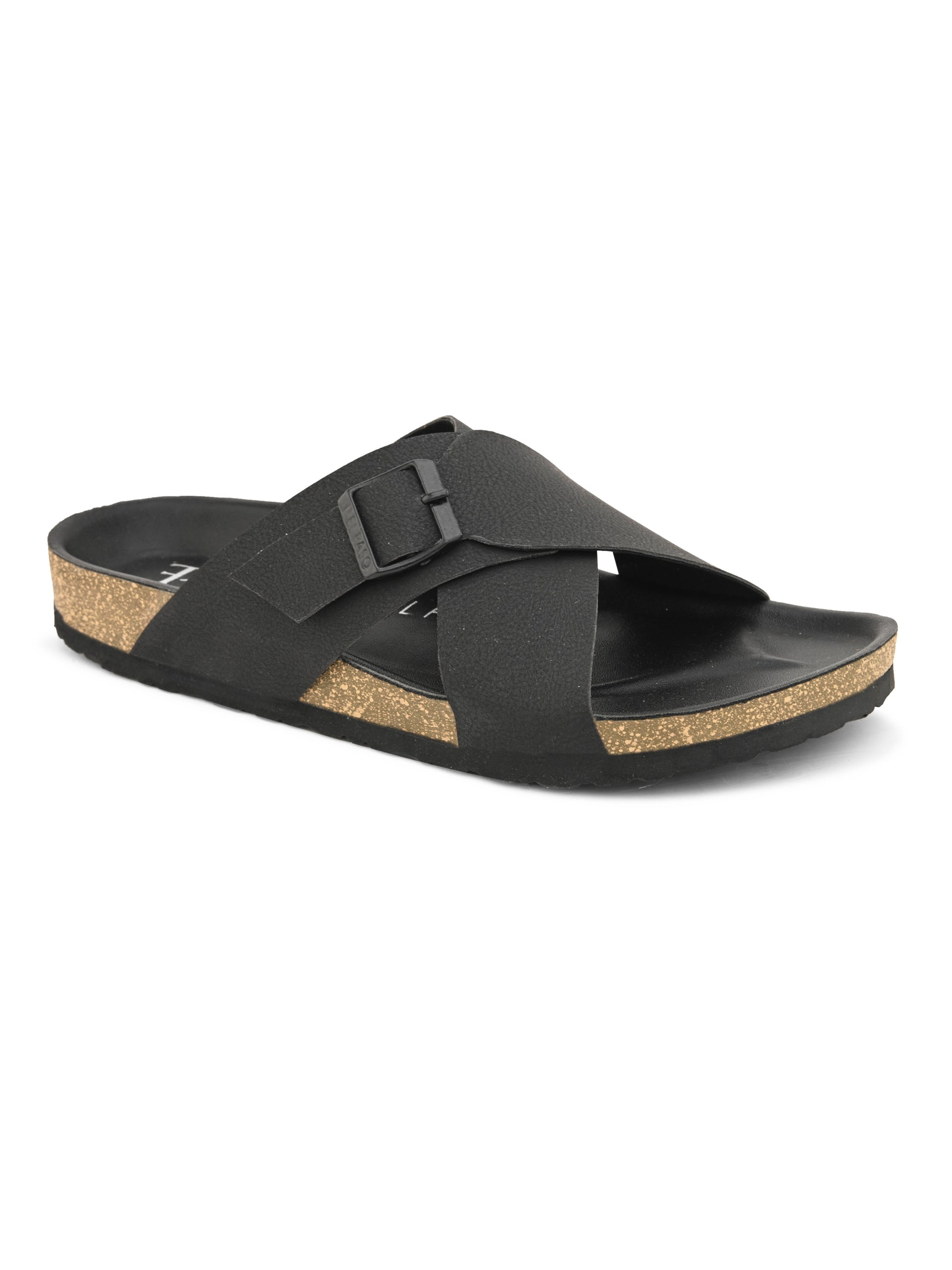 Elegant Ebony Leather Slip-On Sandal For Men-1