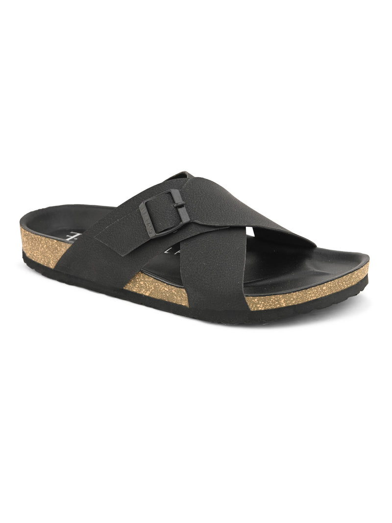 Elegant Ebony Leather Slip-On Sandal For Men-1