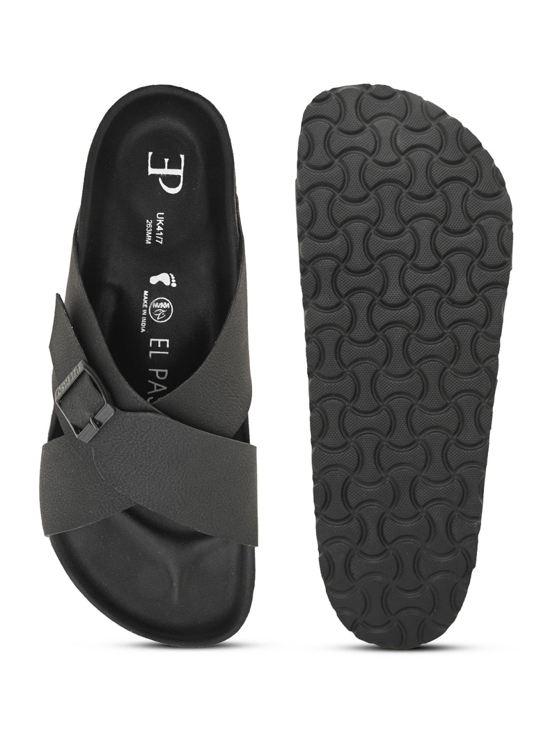 Elegant Ebony Leather Slip-On Sandal For Men-4