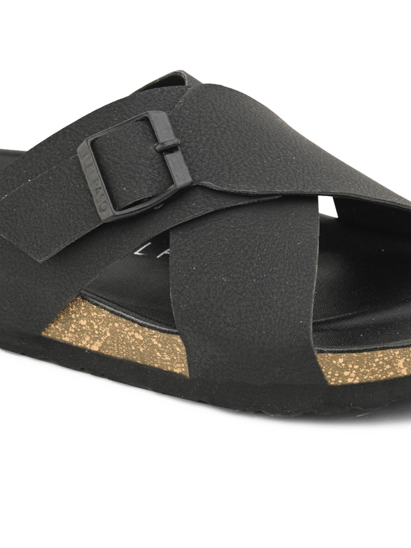 Elegant Ebony Leather Slip-On Sandal For Men-5