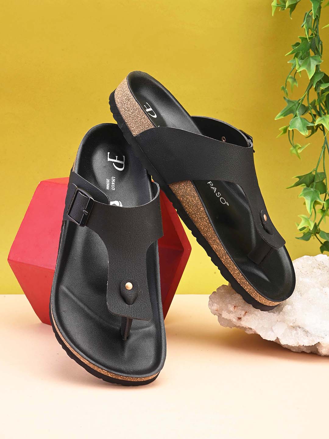 Midnight Black Leather Thong Sandal For Men-6