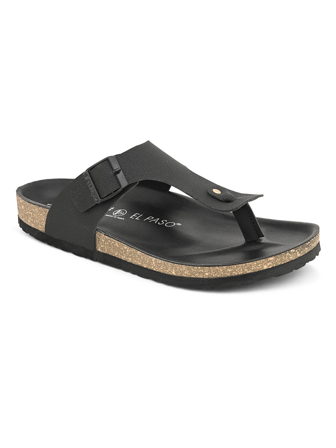 Black Men's casual flat heel slip-on closure sandal 