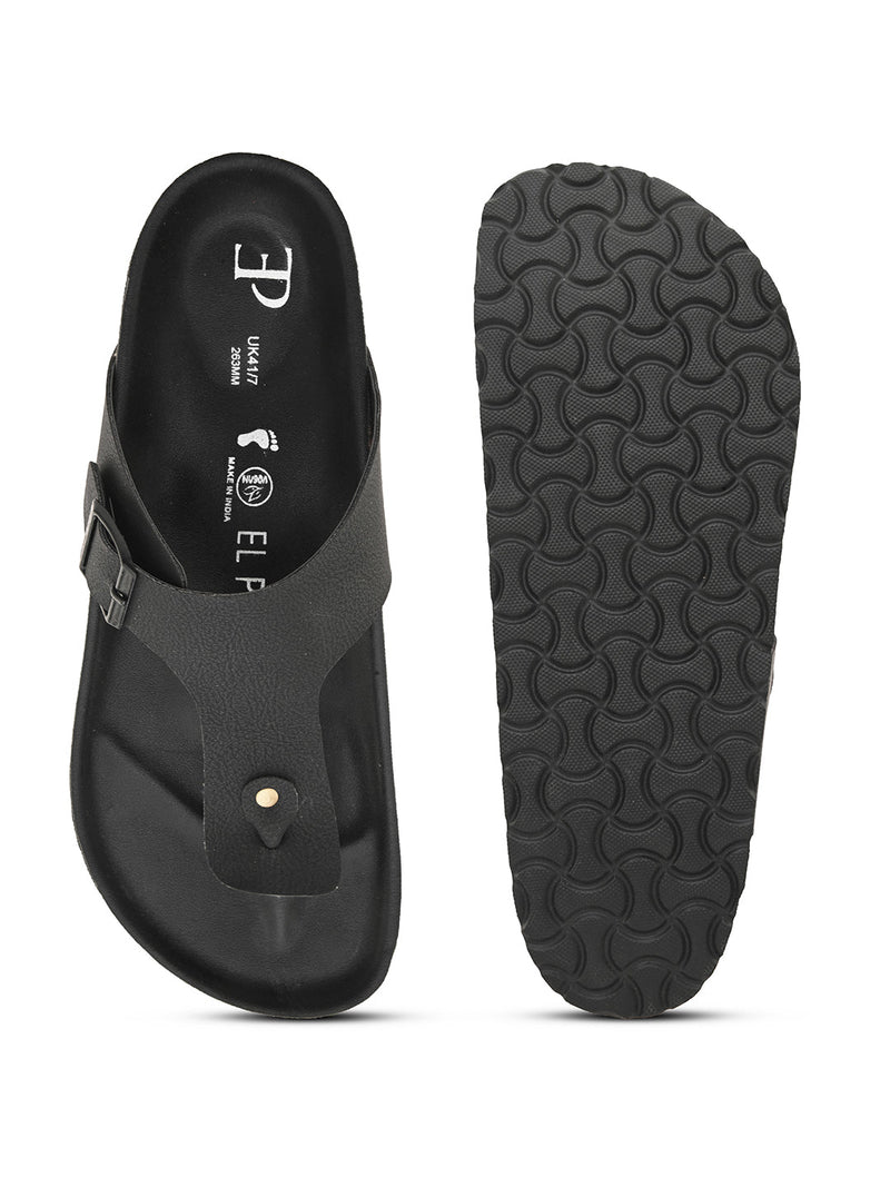 Midnight Black Leather Thong Sandal For Men-4