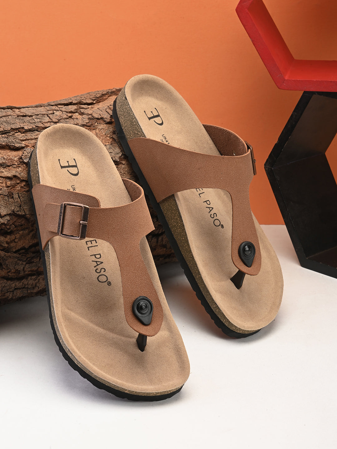 Tan Men's casual flat heel slip-on closure sandal