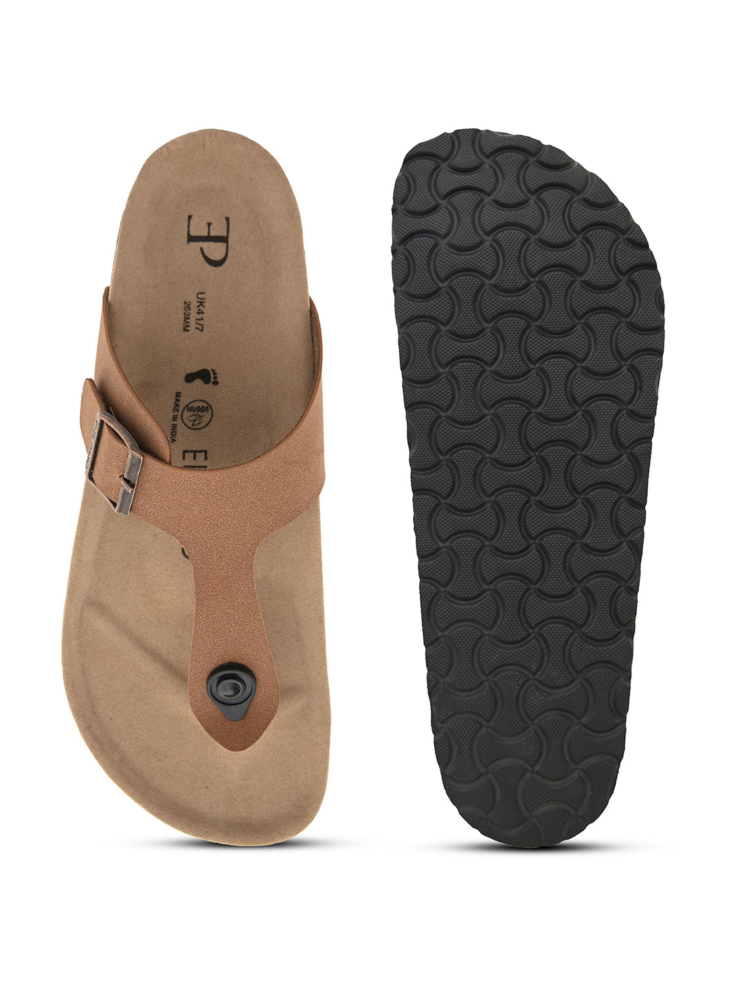 Tan Men's casual flat heel slip-on closure sandal