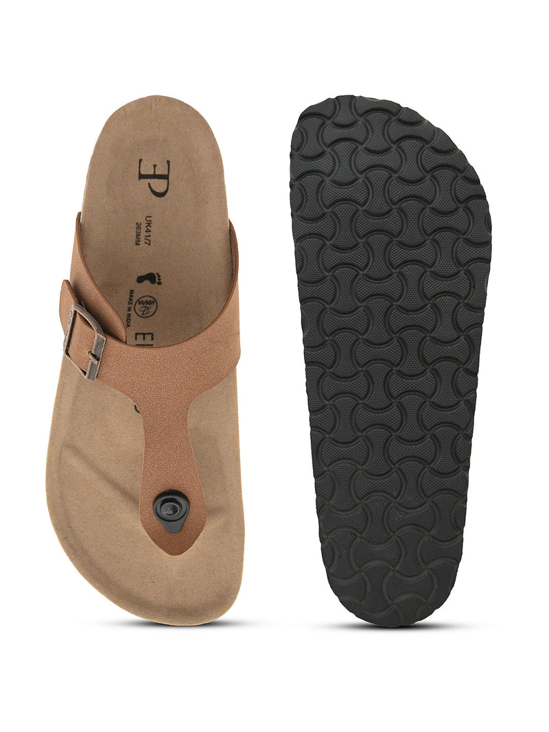 Tan Men's casual flat heel slip-on closure sandal
