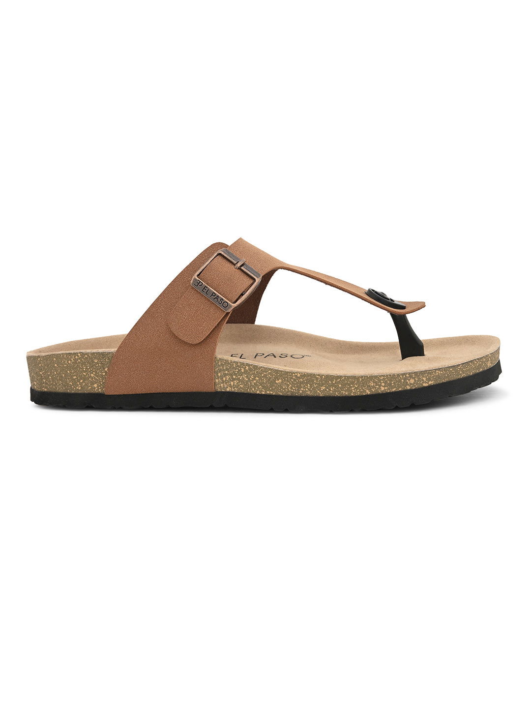 Tan Men's casual flat heel slip-on closure sandal