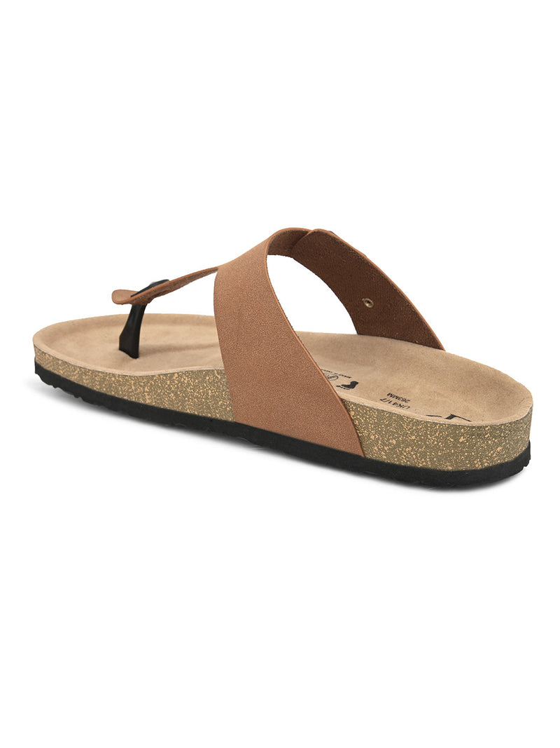 Tan Men's casual flat heel slip-on closure sandal