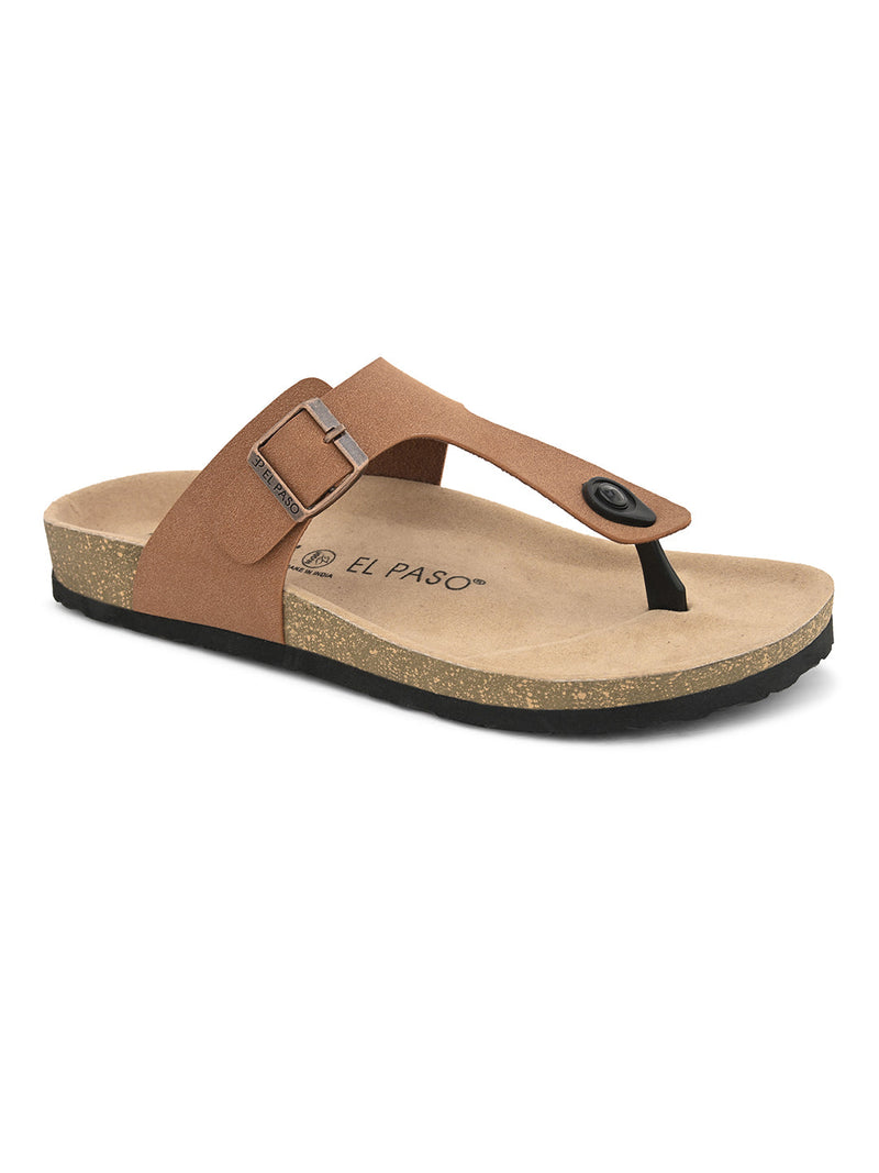 Tan Men's casual flat heel slip-on closure sandal 