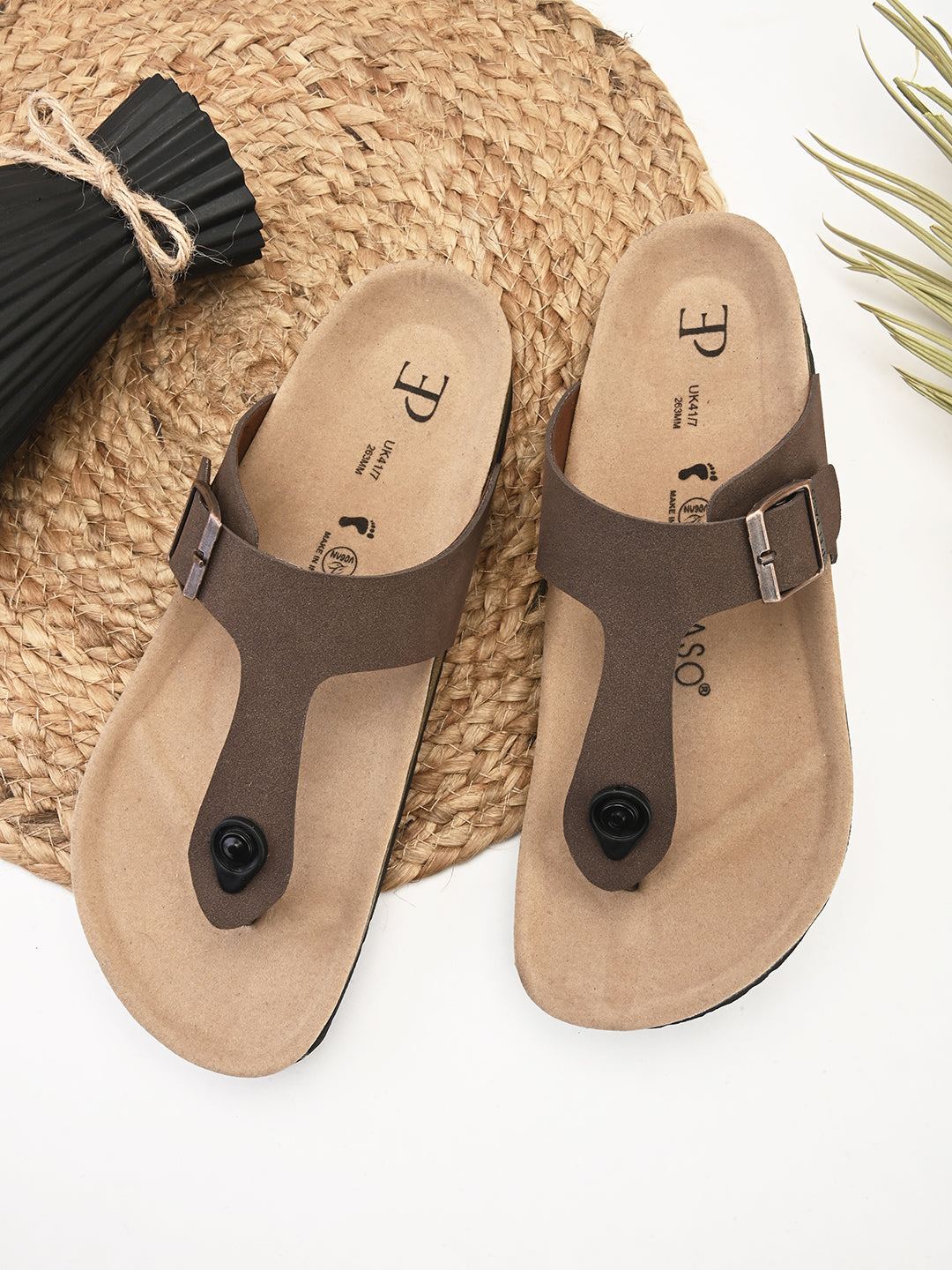 Brown Men's casual flat heel slip-on closure sandal 
