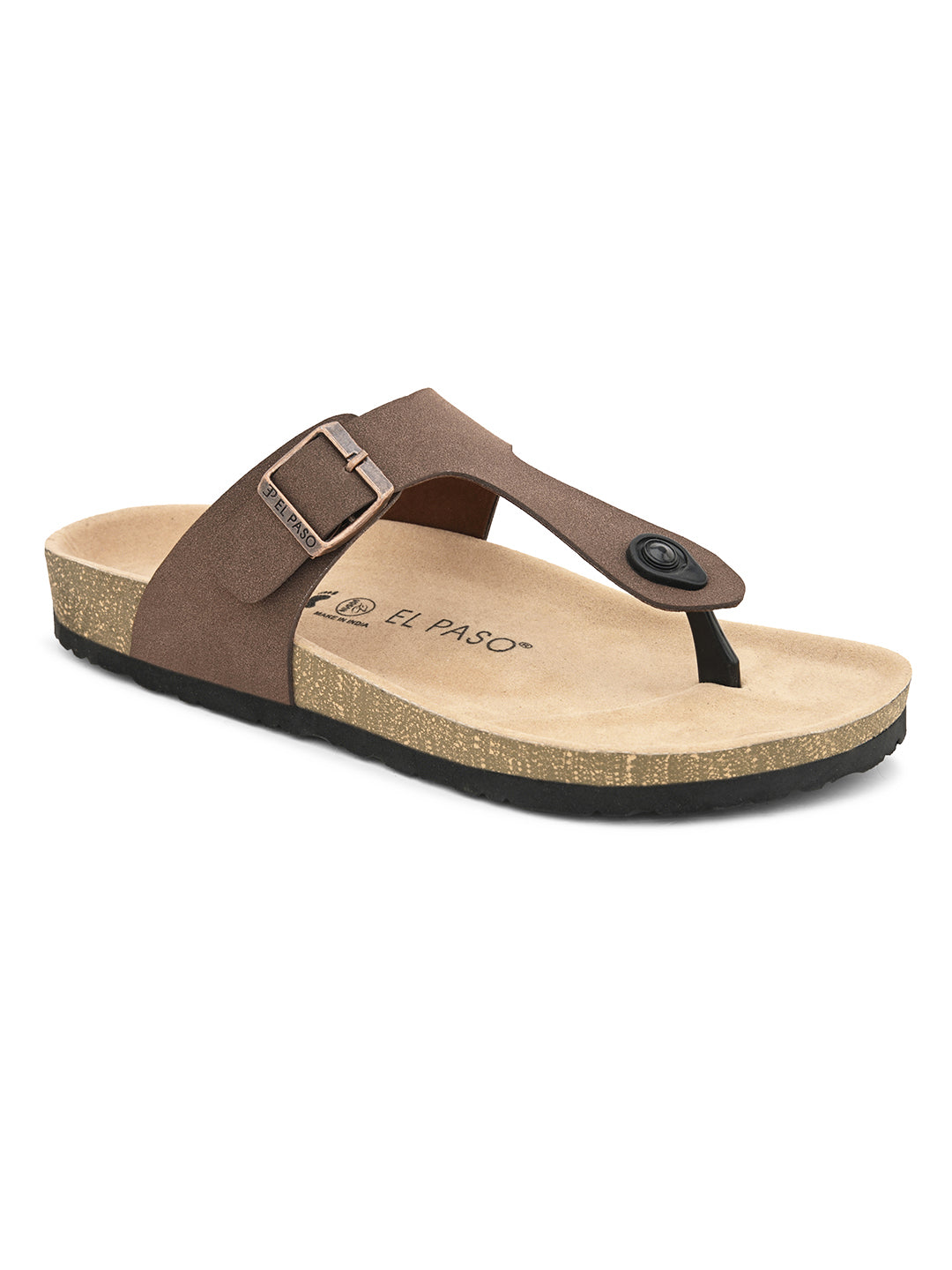 Brown Men's casual flat heel slip-on closure sandal 