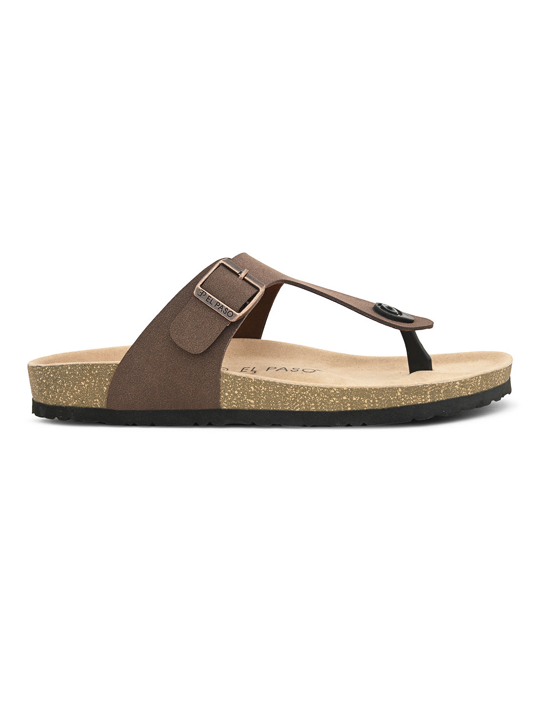 Brown Men's casual flat heel slip-on closure sandal 