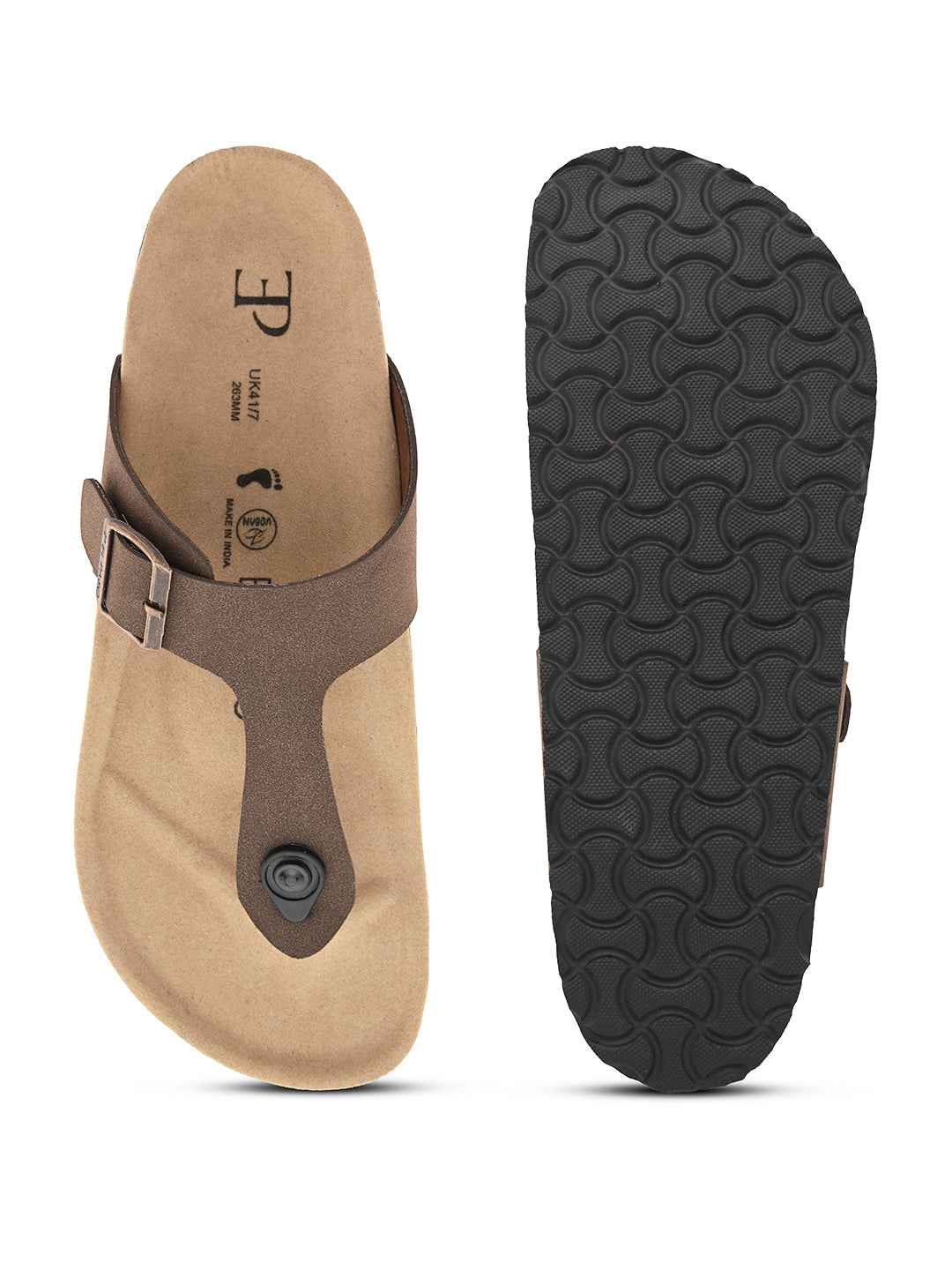 Brown Men's casual flat heel slip-on closure sandal 