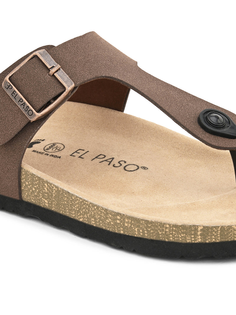 Brown Men's casual flat heel slip-on closure sandal 