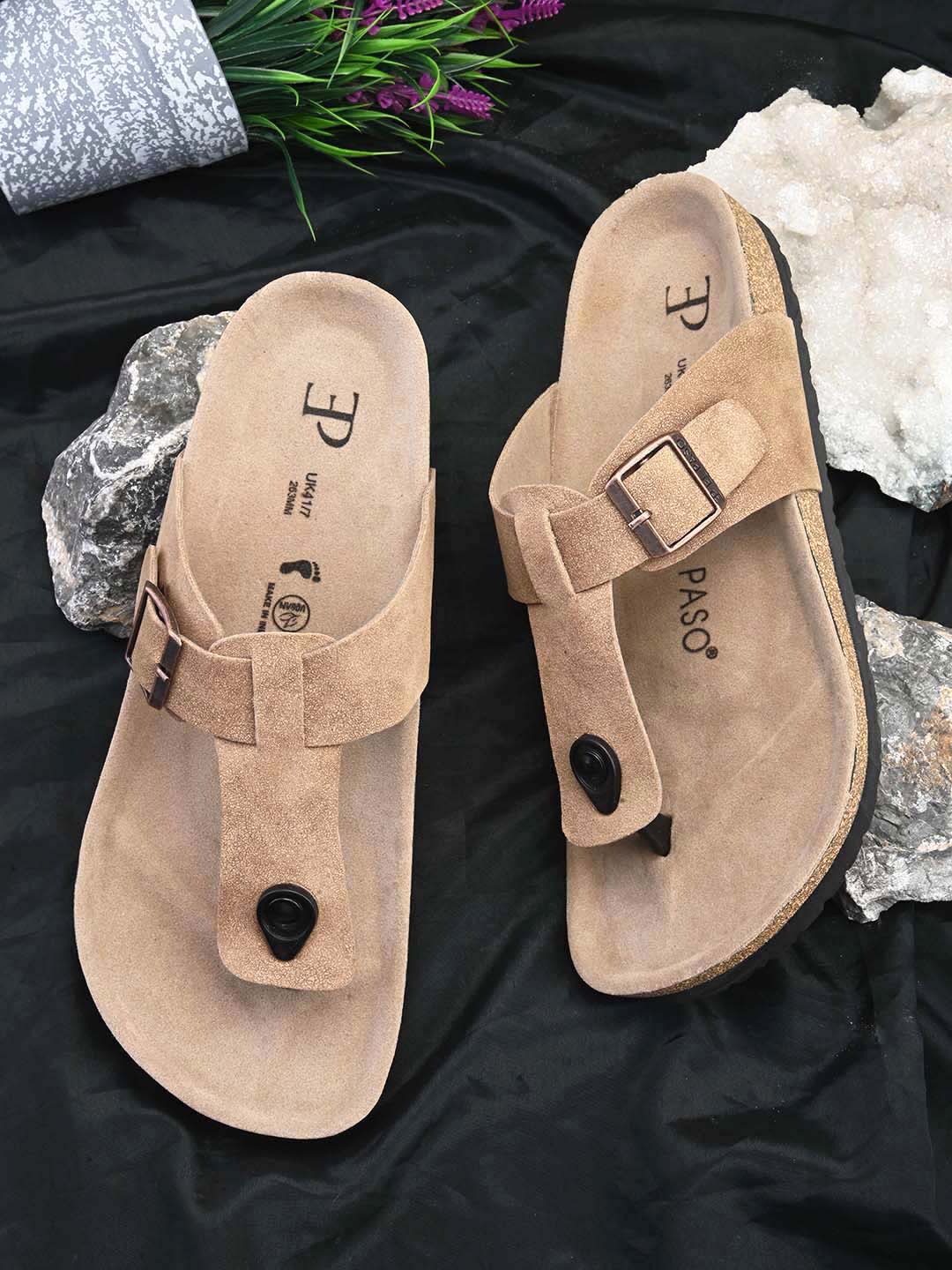 Beige Men's casual flat heel slip-on closure sandal 