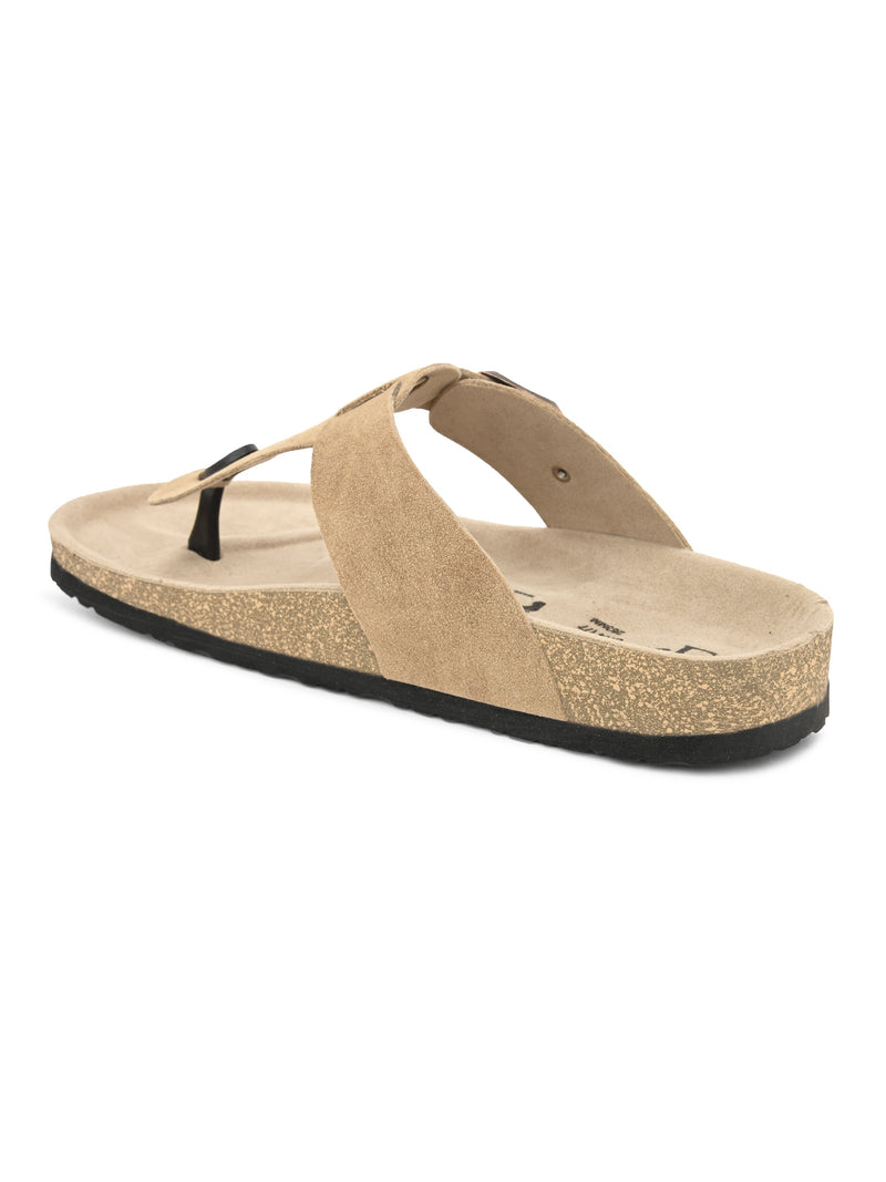 Beige Men's casual flat heel slip-on closure sandal 