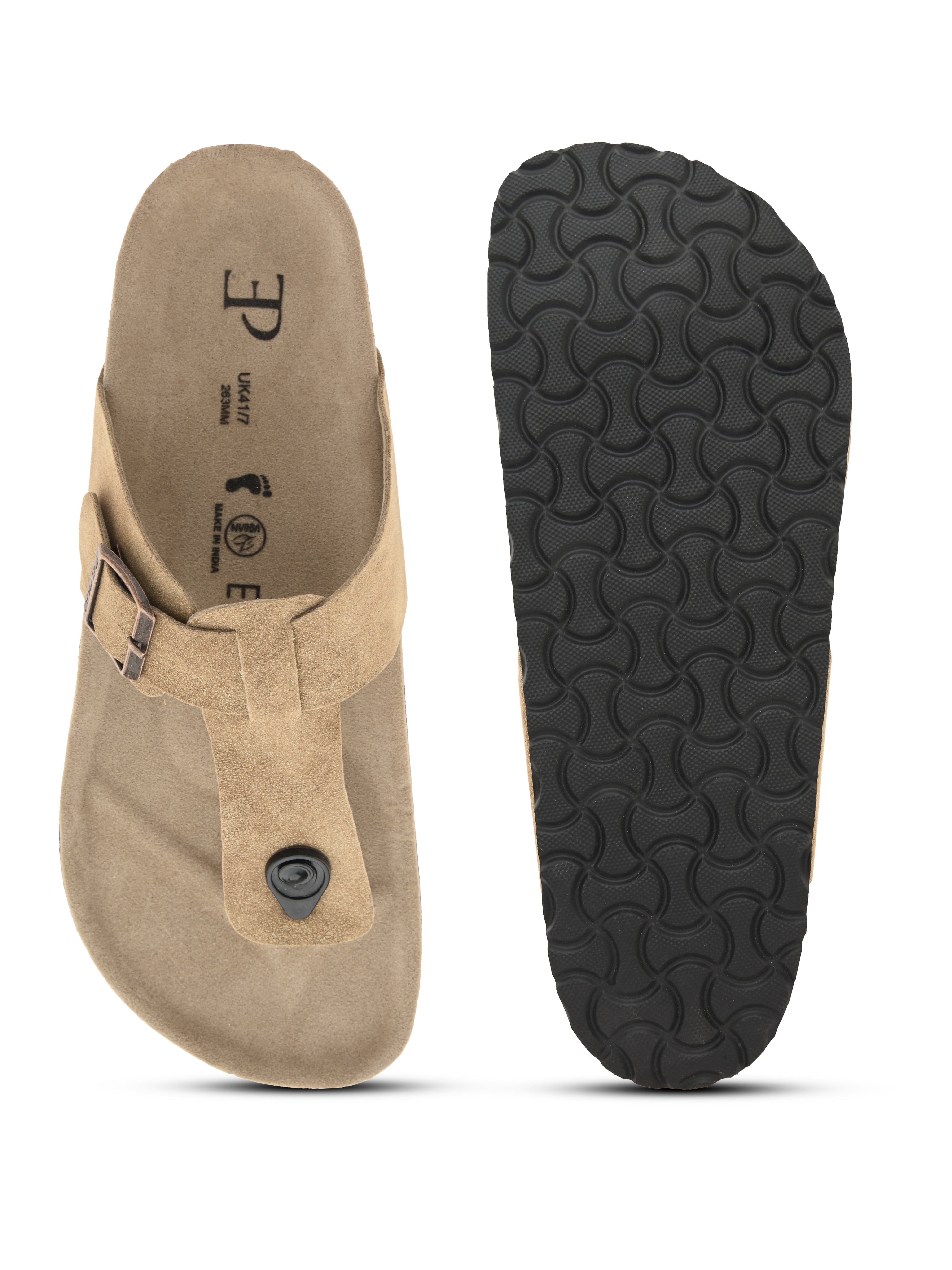 Beige Men's casual flat heel slip-on closure sandal 