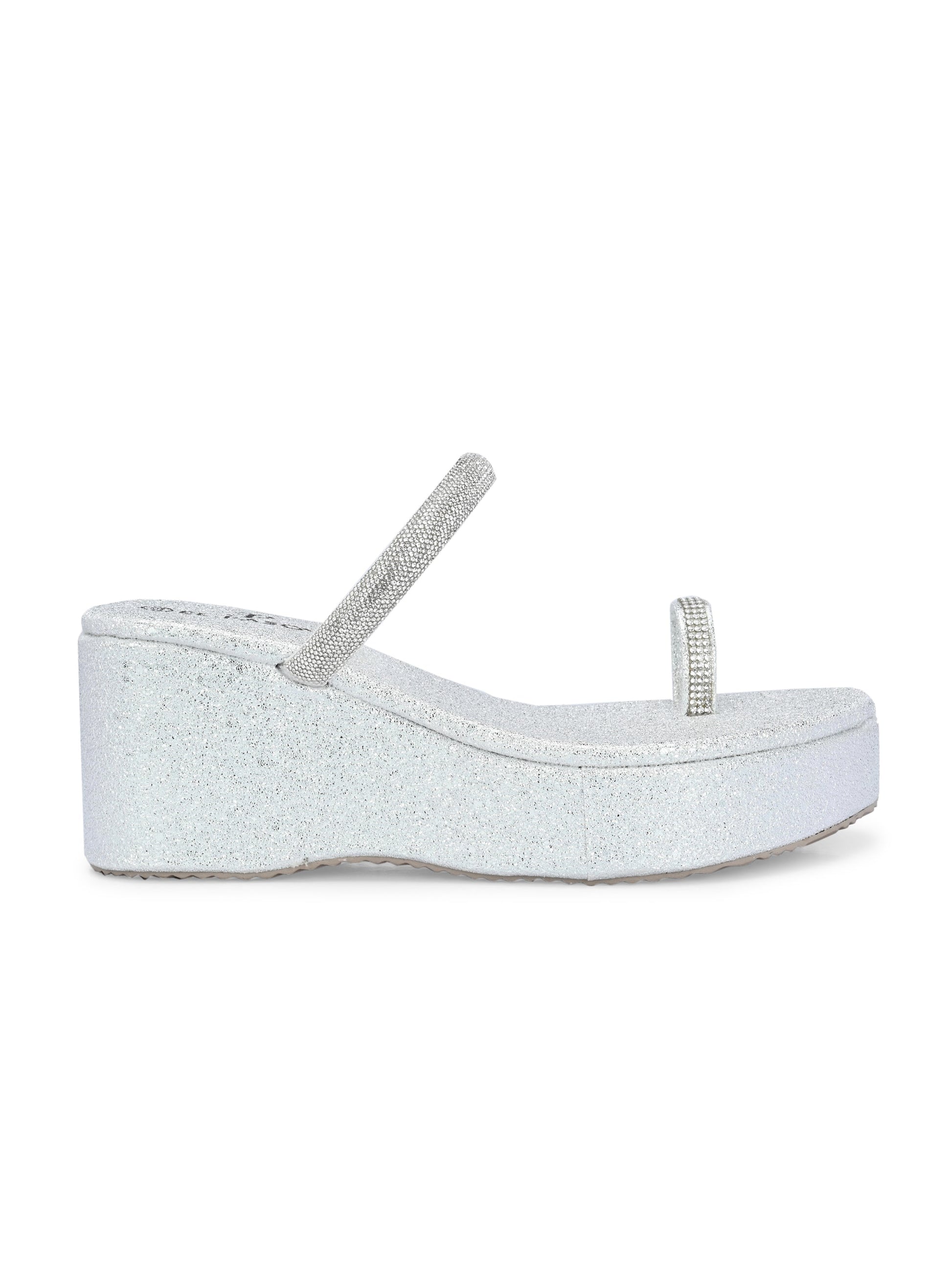One-Toe Silver Shimmering Wedge Heel For Women