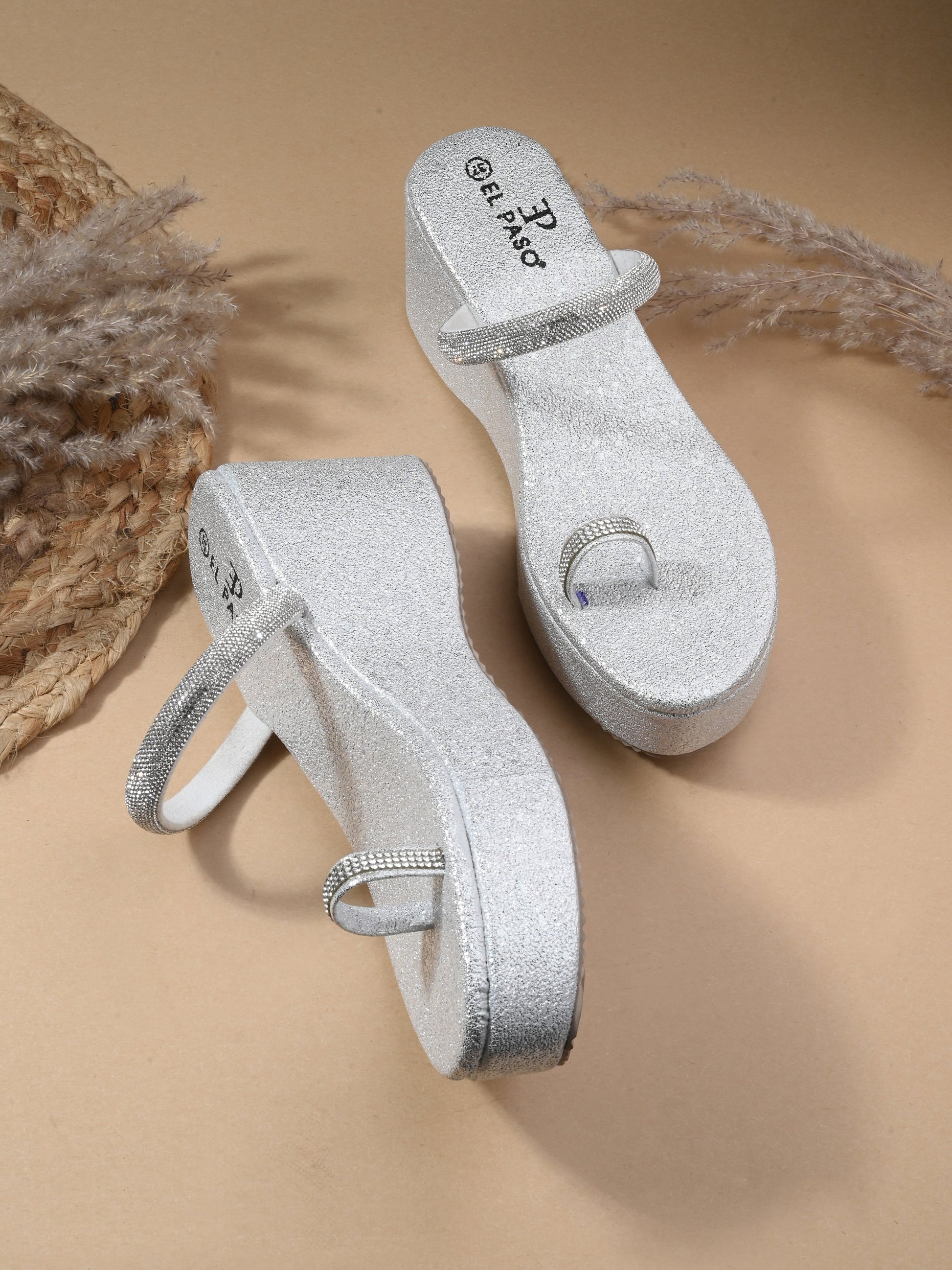 One-Toe Silver Shimmering Wedge Heel For Women