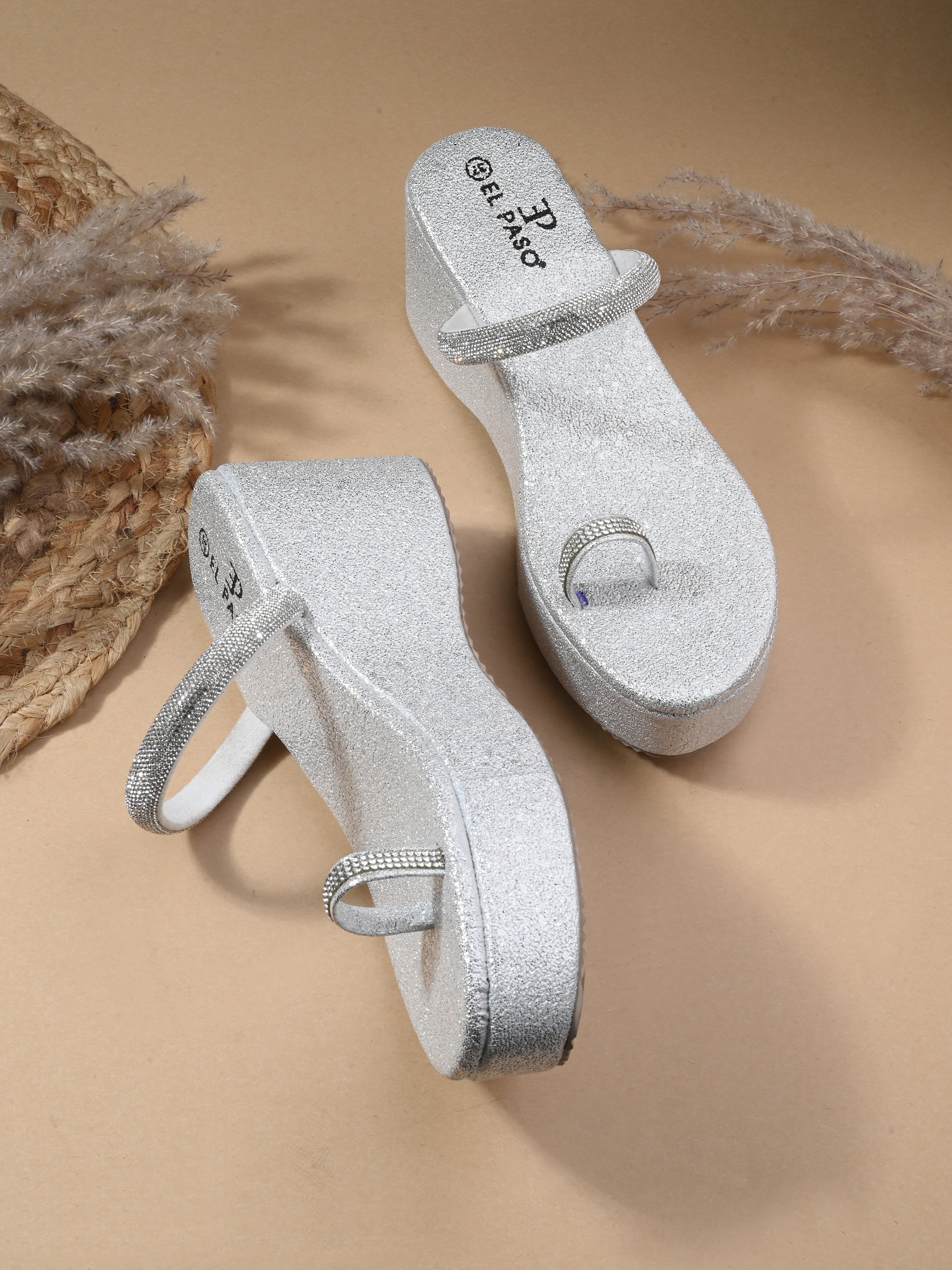One-Toe Silver Shimmering Wedge Heel For Women