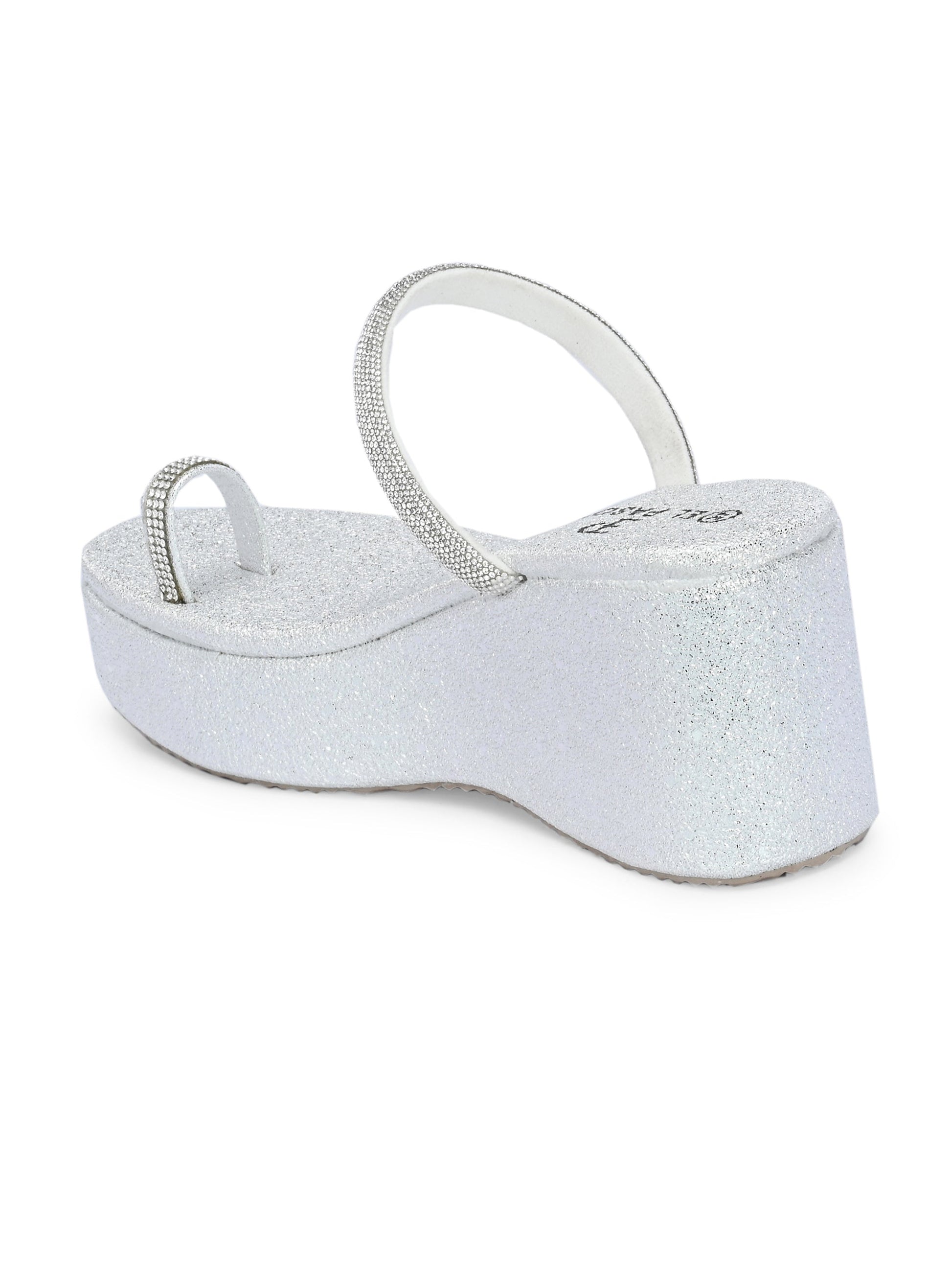 One-Toe Silver Shimmering Wedge Heel For Women