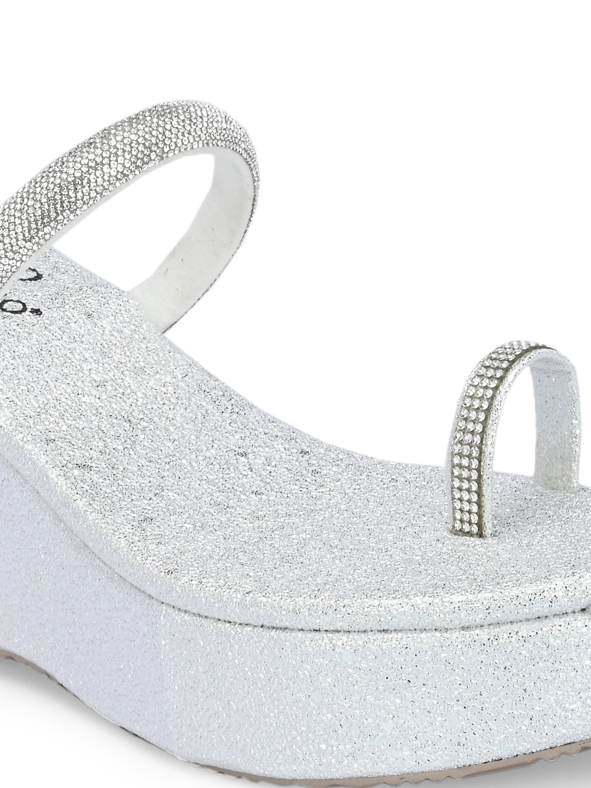 One-Toe Silver Shimmering Wedge Heel For Women
