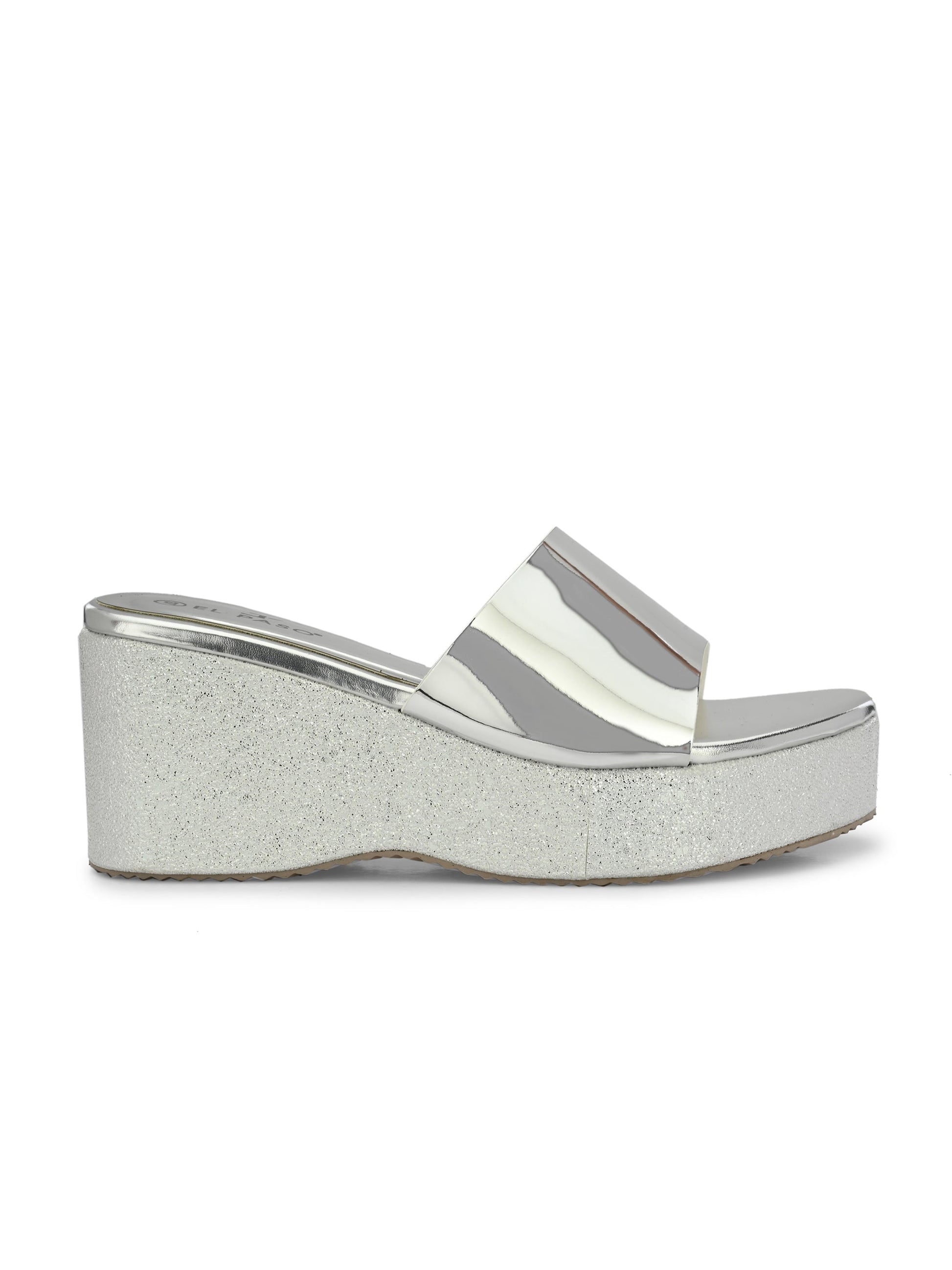 Shiny Metallic Slip-On Wedge Heels For Women