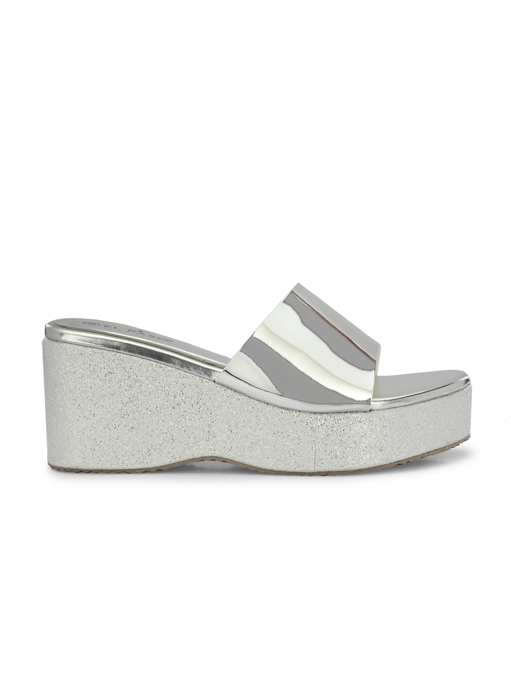 Shiny Metallic Slip-On Wedge Heels For Women