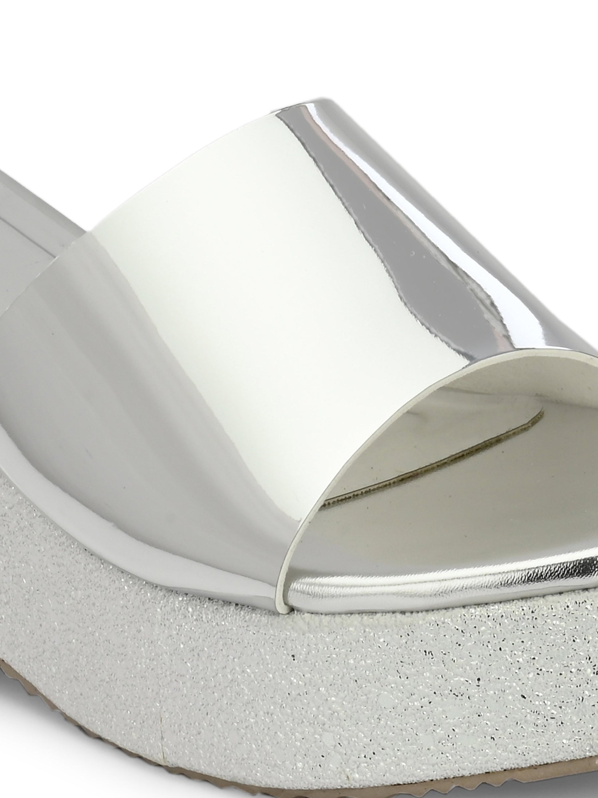 Shiny Metallic Slip-On Wedge Heels For Women
